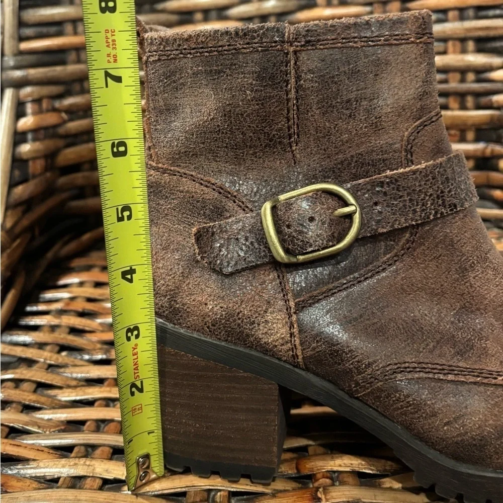 Lucky Brand Dark Brown Ankle Booties with Buckle Block Heel size 7.5